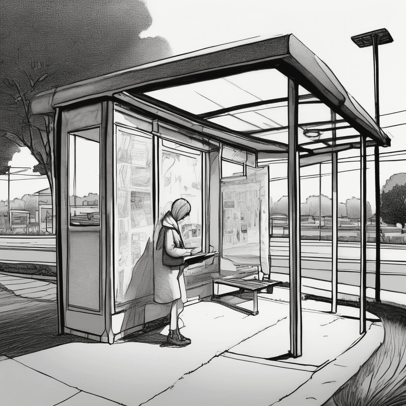 Sketching the bus shelter that's still a sketch.